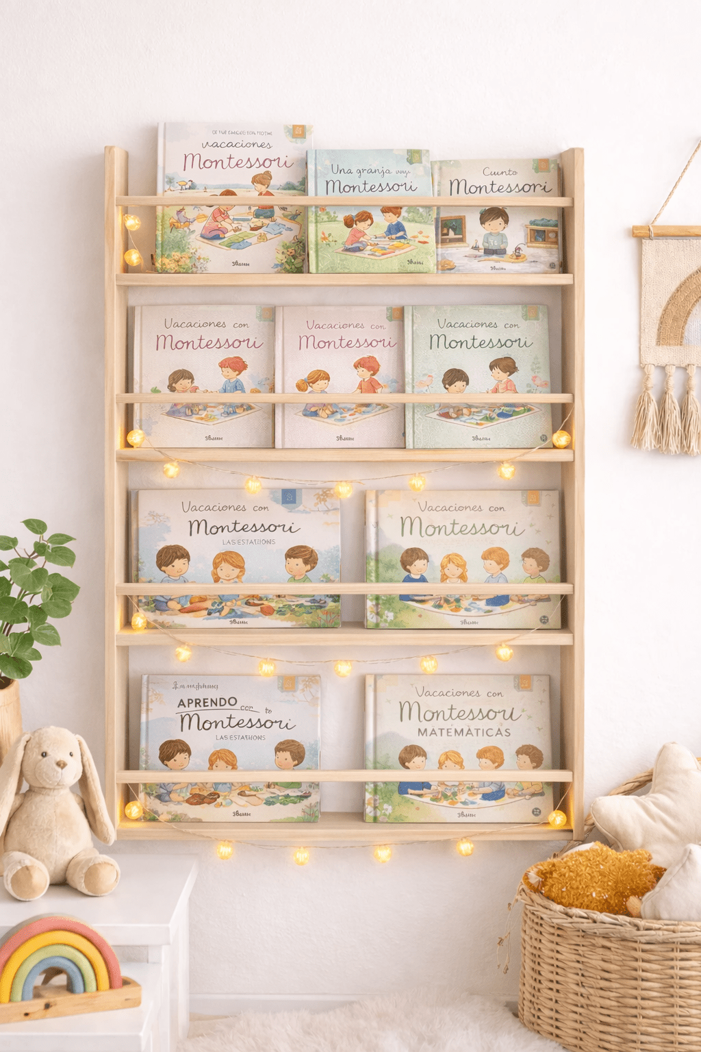 Librería montessori Lisa de madera maciza con 3 o 4 baldas - MINIPIU
