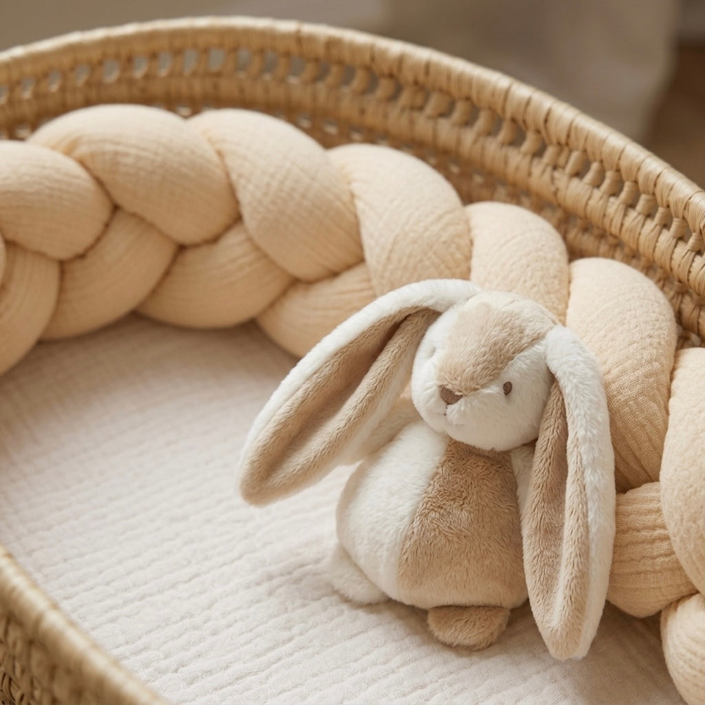 Trenza Protectora de Cuna y Cama en Algodón Muselina Beige | Chichonera Artesanal