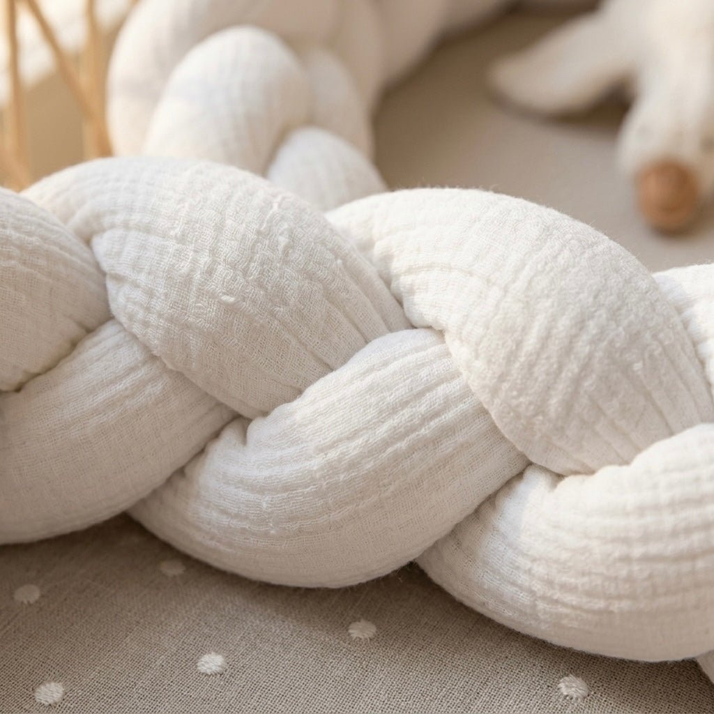 Trenza protectora para cuna y cama artesanal MUSELINA BLANCA - MINIPIU