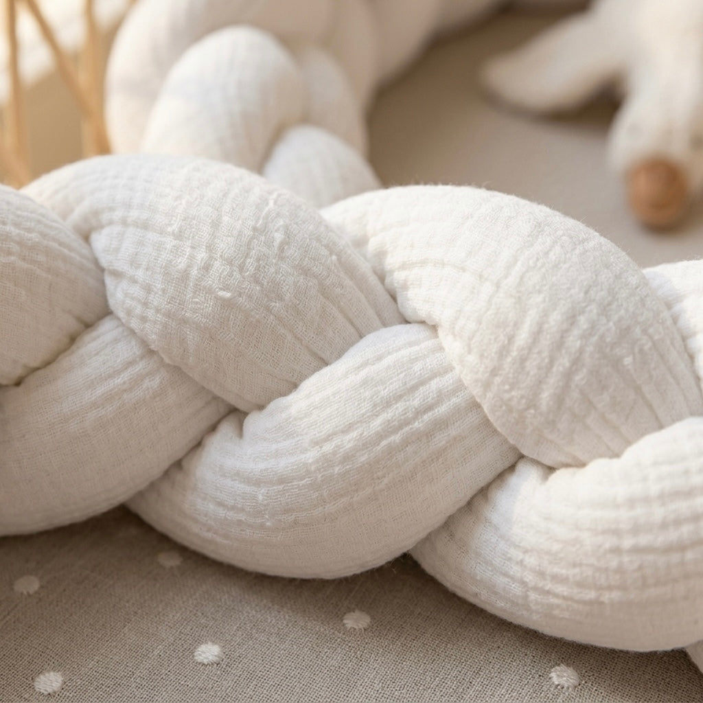 Trenza protectora para cuna y cama artesanal MUSELINA BLANCA