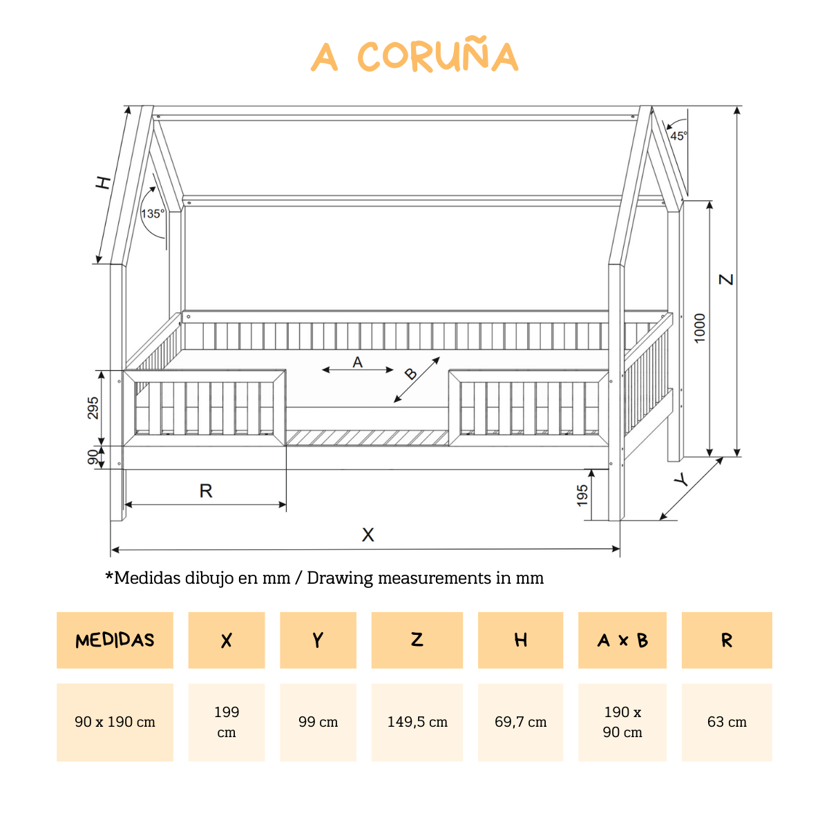 A CORUÑA montessori Rollcontainer Bett 90x190 in Kiefer massiv