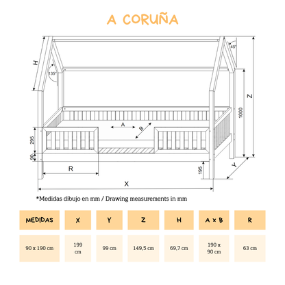 A CORUÑA montessori Rollcontainer Bett 90x190 in Kiefer massiv