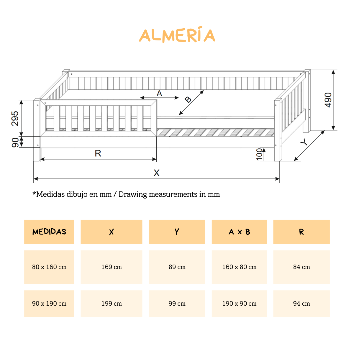 ALMERÍA natürliches Montessori-Bett aus massiver Kiefer