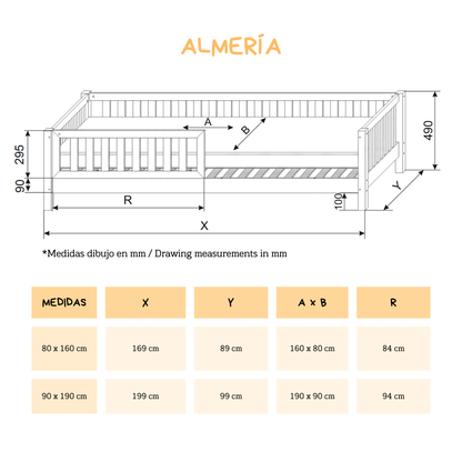 ALMERÍA natürliches Montessori-Bett aus massiver Kiefer