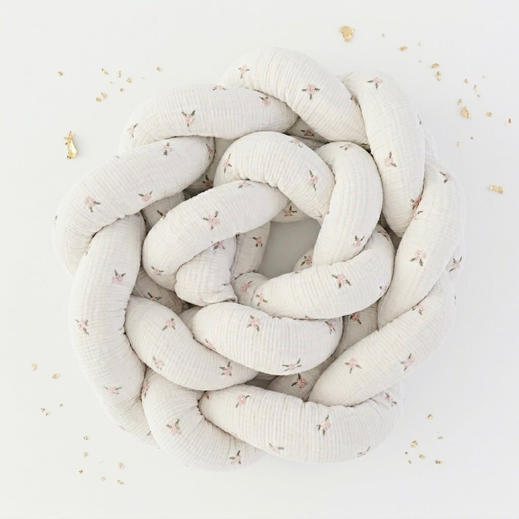 Trenza Protectora de Cuna y Cama Artesanal - Muselina Flor Bordada - MINIPIU