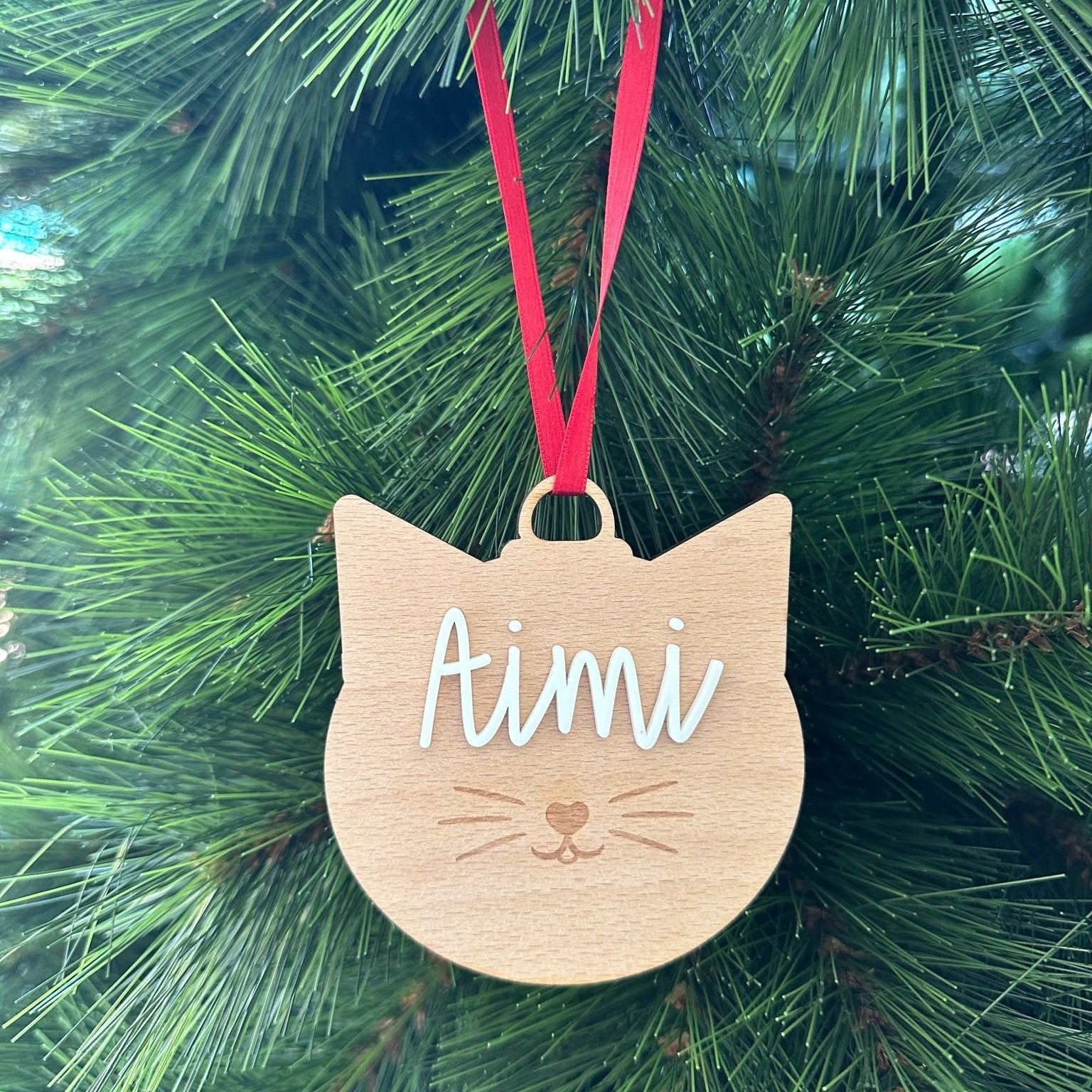 Gatito personalizado · Adornos de Navidad en madera ⭐ - MINIPIU