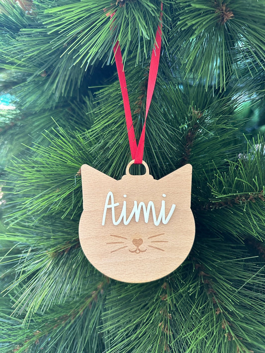 Gatito personalizado · Adornos de Navidad en madera ⭐ - MINIPIU