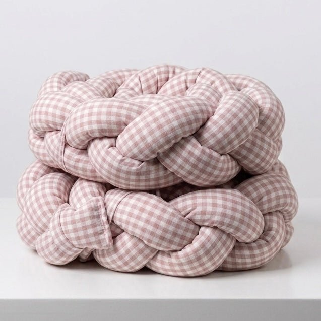 Trenza protectora para cuna y cama artesanal VICHY ROSA 200cm - MINIPIU