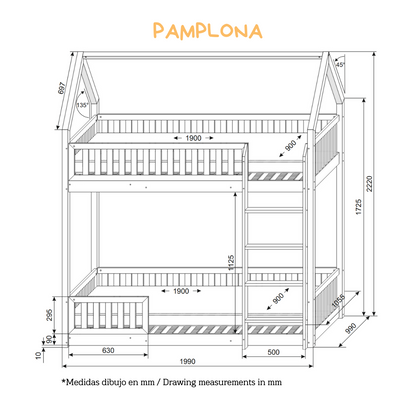 Etagenbett Montessori-Haus PAMPLONA 90 X 190, Kiefer massiv