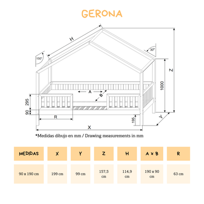 Letto a scomparsa montessoriano GERONA 90 x 190 con cassetto, in pino massiccio