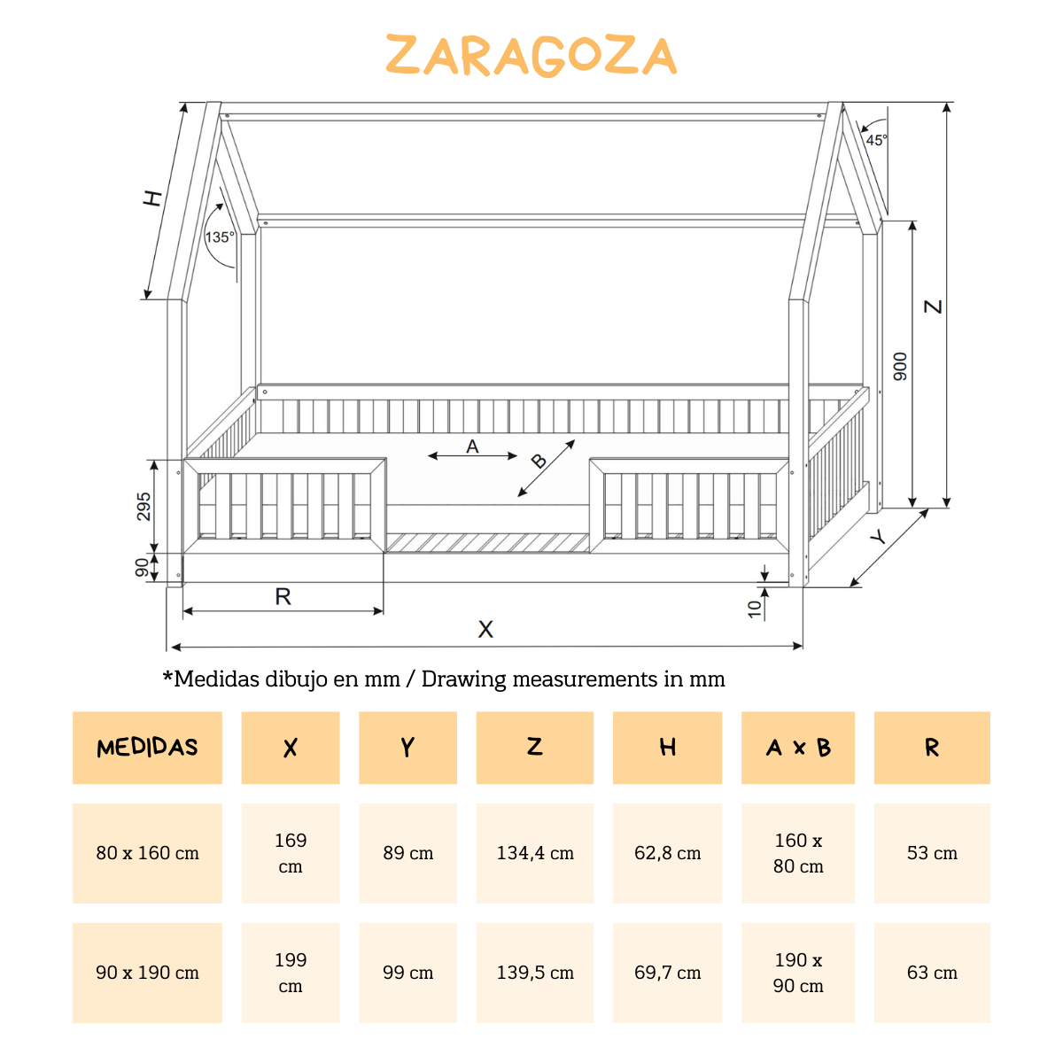 ZARAGOZA Bett aus massiver Kiefer im Montessori-Landhausstil