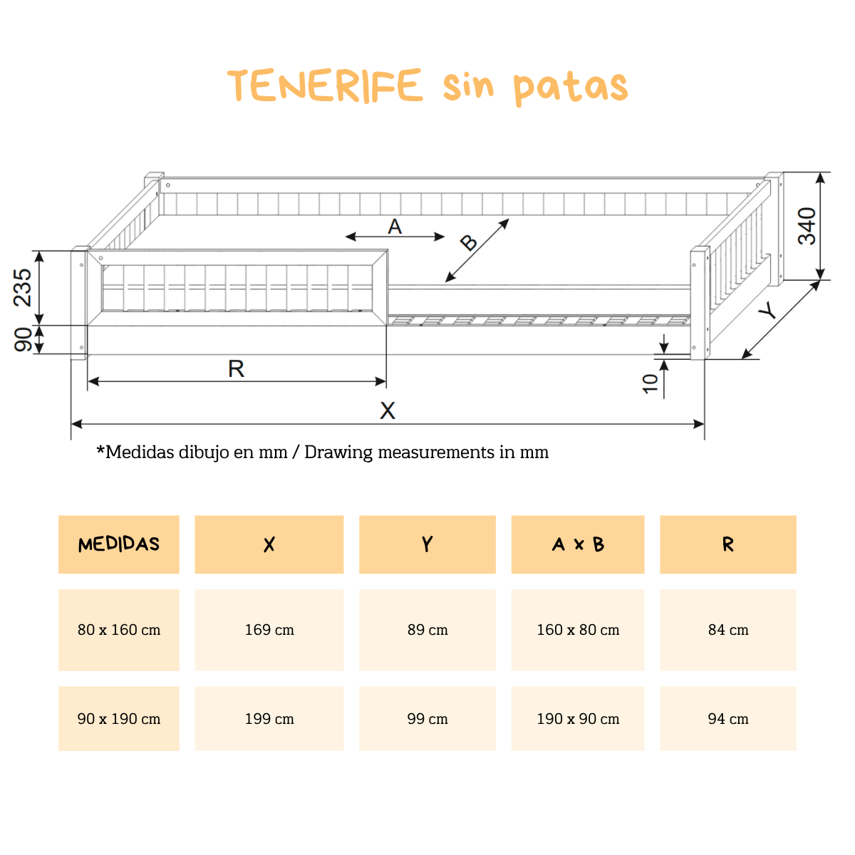 Cama montessori TENERIFE de pino macizo - MINIPIU