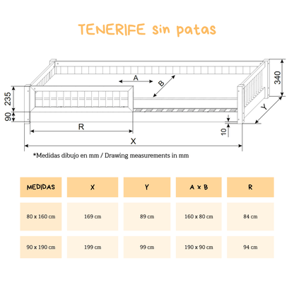 Cama montessori TENERIFE de pino macizo - MINIPIU