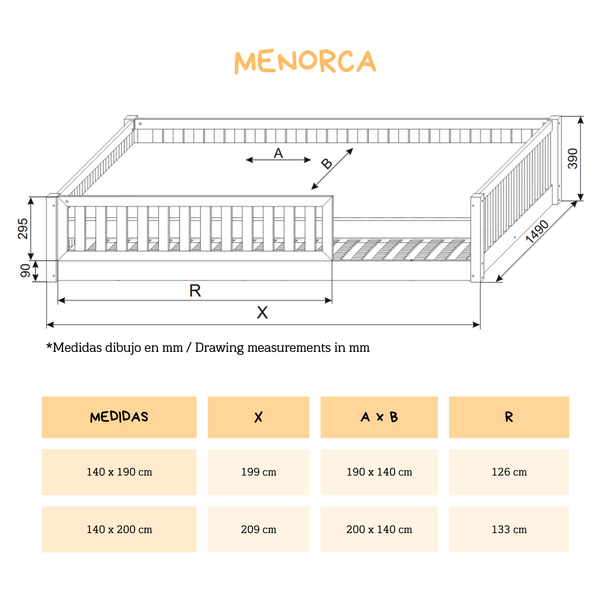 Letto montessoriano MENORCA in pino massiccio