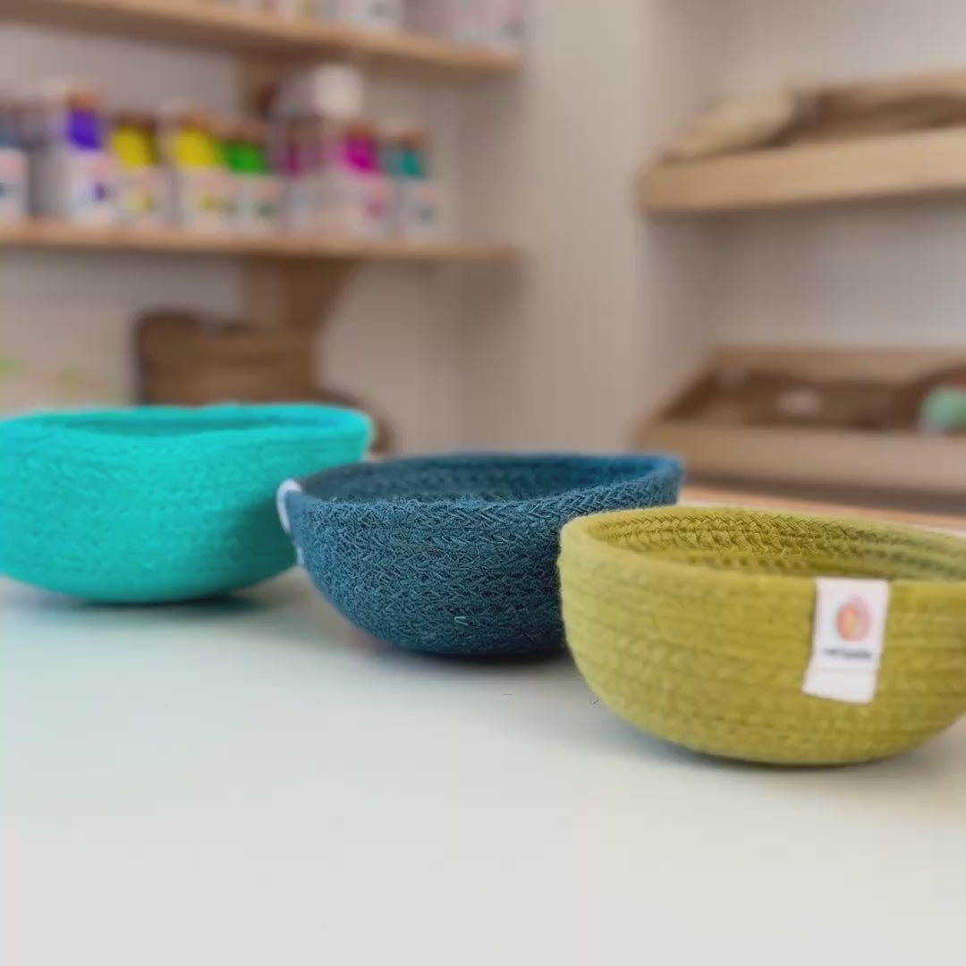 Conjunto 3 cestos de yute colores océano