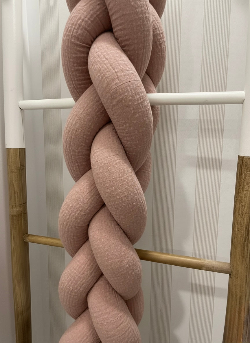 Trenza protectora para cuna y cama artesanal MUSELINA ROSA