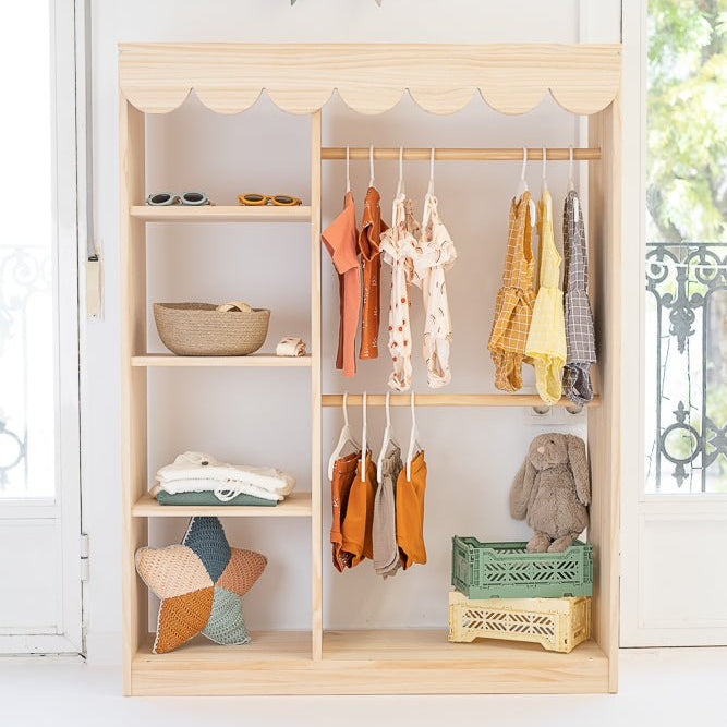 Armario Montessori de madera maciza con perchero y estantes - MINIPIU