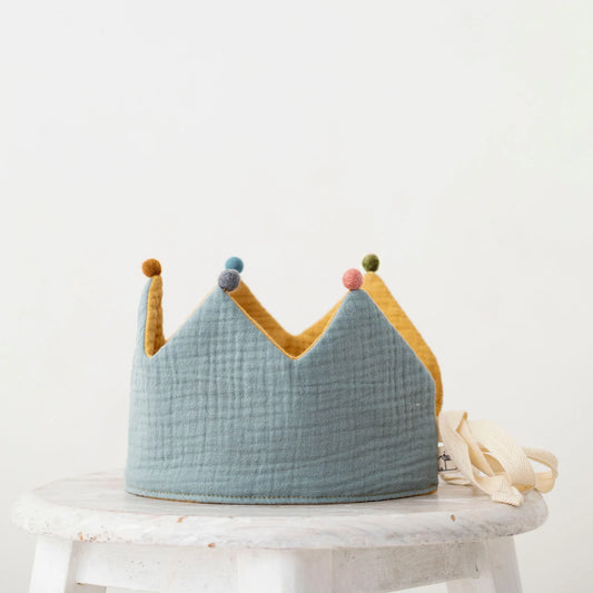 Blue and mustard fabric crown